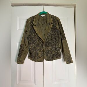 Vintage Coldwater Creek Olive Embroidered Beaded Jacket